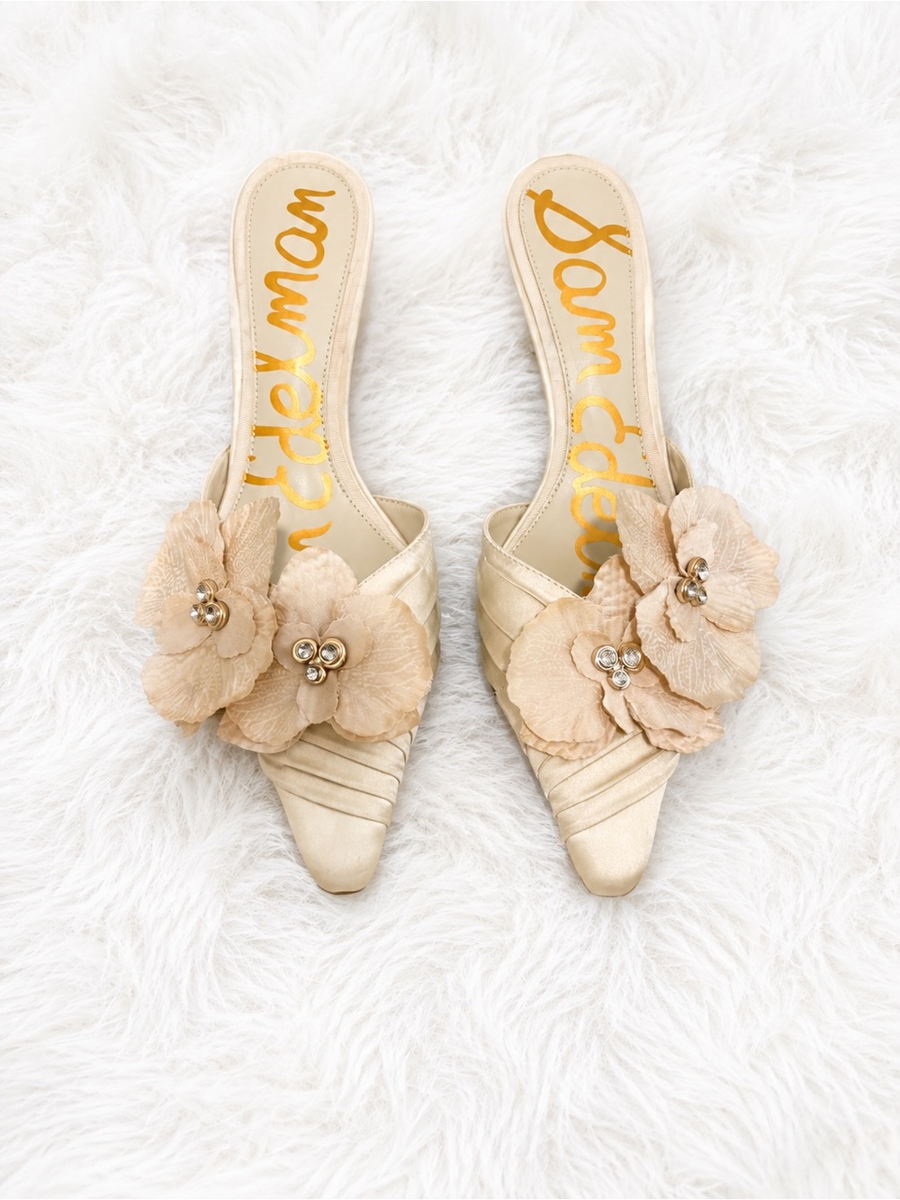 Sam Edelman Cream Floral Slip-On Mules